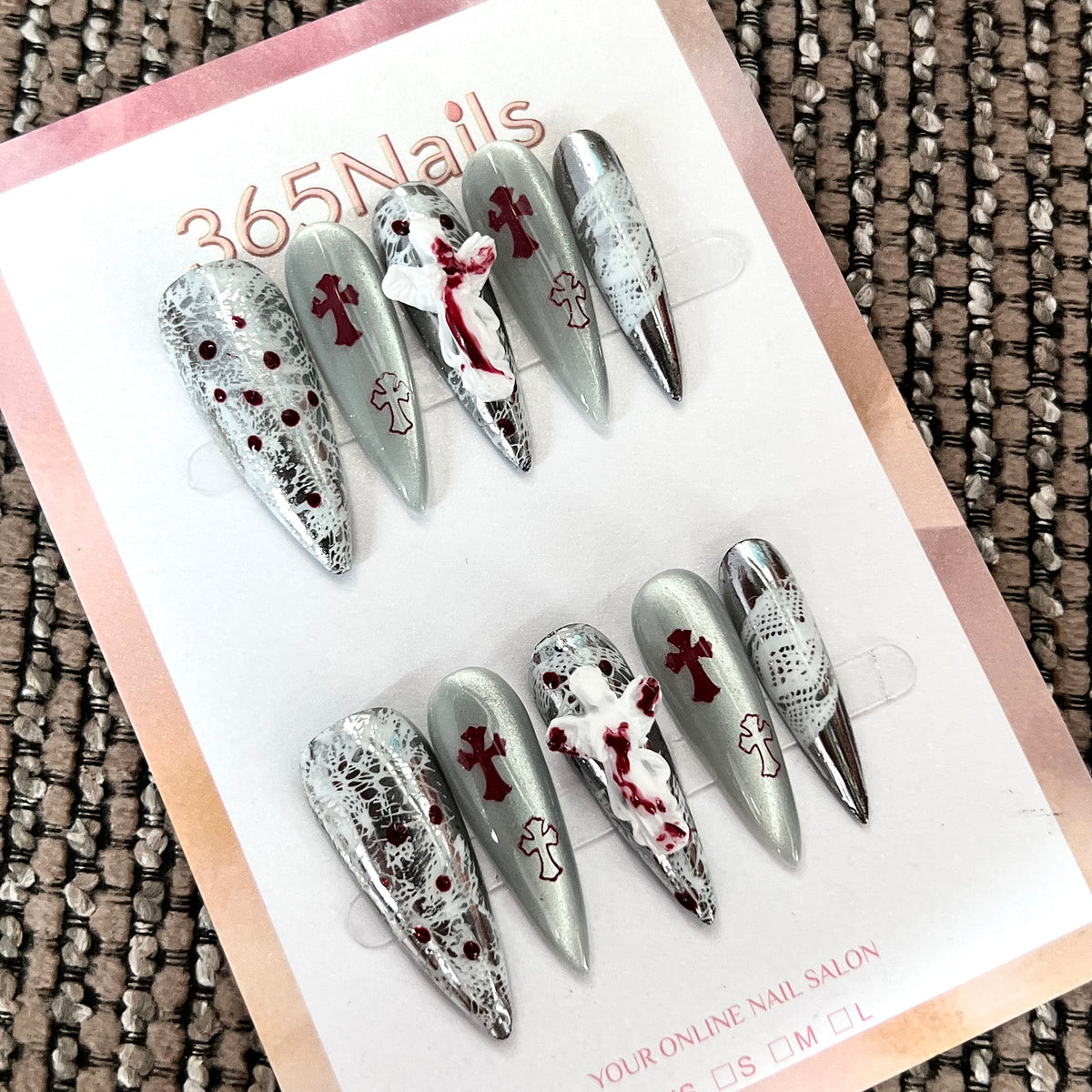 Gothic Cross - White Black Red Press-On Nails