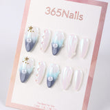 365Nails Shell Pearl Press-On Nails Ice-Blue Milky Gradient Cat-Eye Glossy Elegant Set