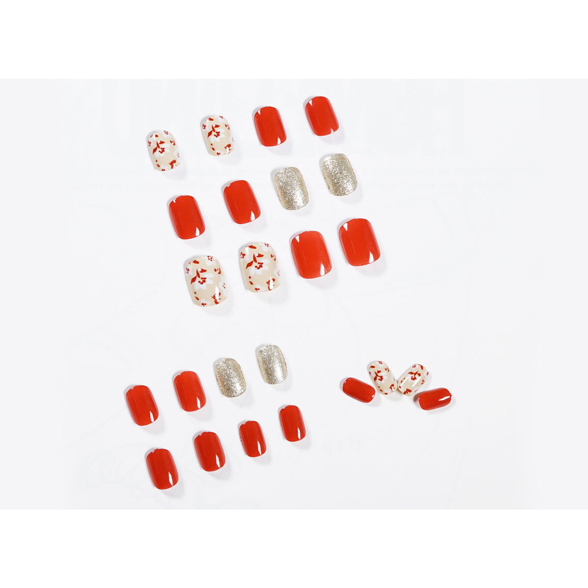 Platycodon red floral press-on nails finished whitening nail patch nail patch fake nail waterproof factory direct sales｜365nails