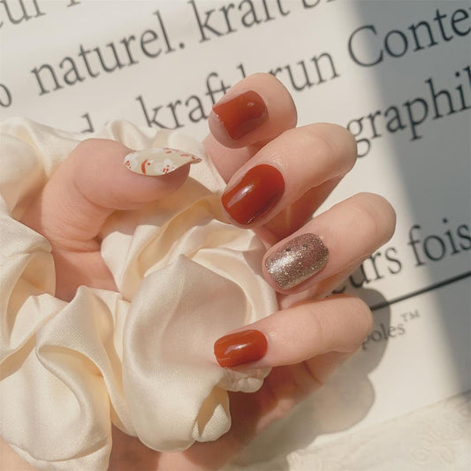 Platycodon red floral press-on nails finished whitening nail patch nail patch fake nail waterproof factory direct sales｜365nails