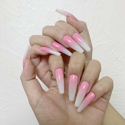 Gradual change powder extra long ballet  wearing nail finished  manicure patch   factory sales｜365nails