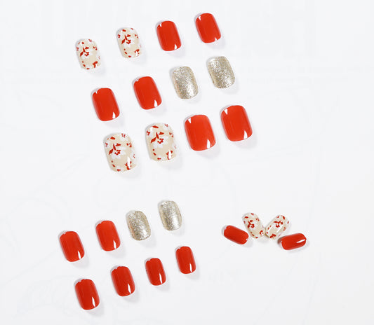 Platycodon red floral press-on nails finished whitening nail patch nail patch fake nail waterproof factory direct sales｜365nails