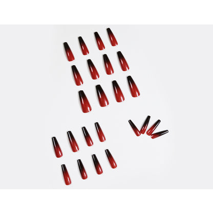 Red and black gradual change long ballet  finished  manicure patch nail patch waterproof removable ｜365nails