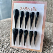 午夜光澤龍爪尖形穿戴甲｜鏡面漆黑｜365Nails 頂級手工製 龍爪系列