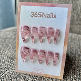 Rose Marble Dragon Claw Stiletto Press On Nails｜Pink & White Swirl｜365Nails Premium Handmade Dragon Series