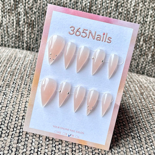 365nails: "Nude Jelly Silver Tiny Bead Minimal" – Simple Elegant Handmade Long Stiletto Nails