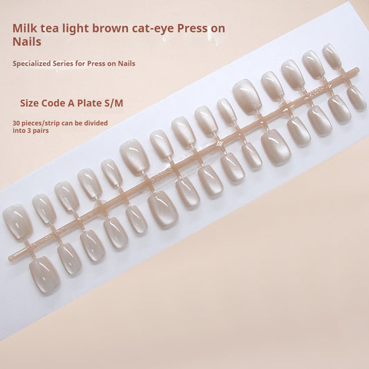 Nail Tips  prefabricated nail clear and simple temperament cat eye milk tea light brown sweet sister  ins wind press on nails art｜365nails