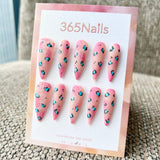 Femme Fatale: "Pink Panther" – Matte Nude to Rose Ombre with Turquoise & Black Leopard Print & White Cursive Text Long Stiletto Nails