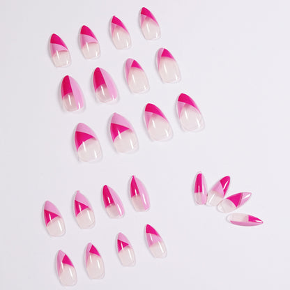 Rose red oblique French   finished fake nail manicure nail｜365nails