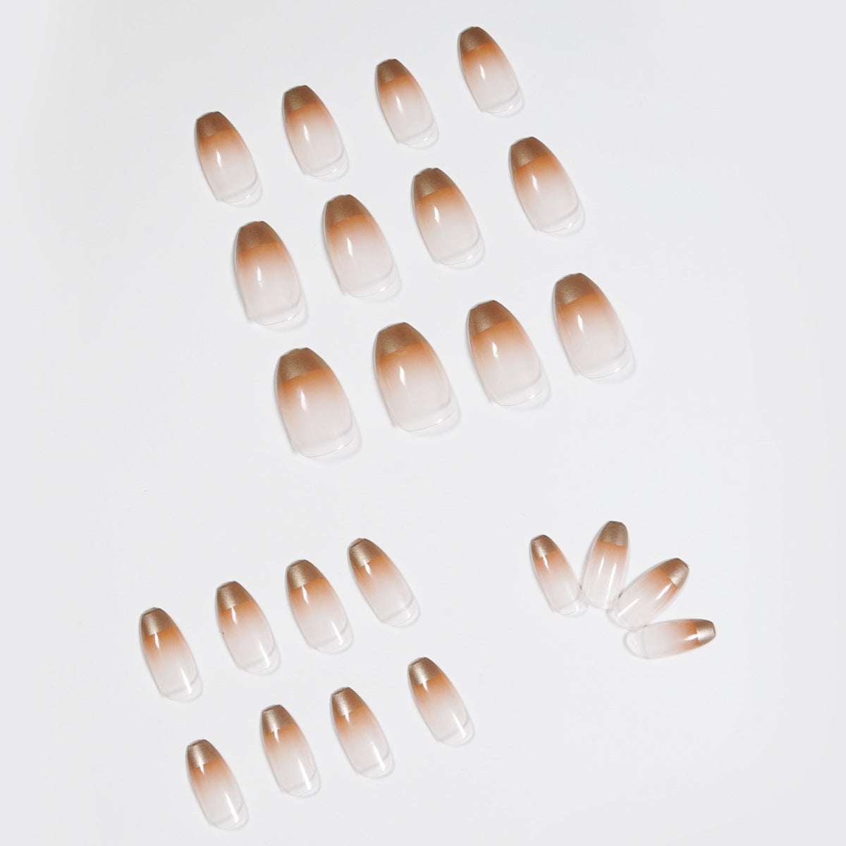 Unhas postiças francesas com acabamento gradual laranja café, mudança gradual, remendo de unha, remendo de unha à prova d'água, peça removível para unhas ｜365nails
