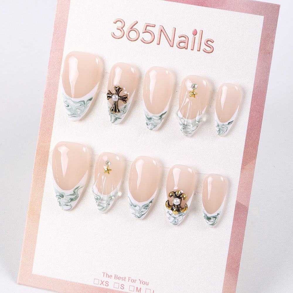 365Nails Marble French Pearl Charm Press-On Nails