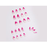 Manicura de uñas postizas francesas oblicuas de color rojo rosa | 365nails