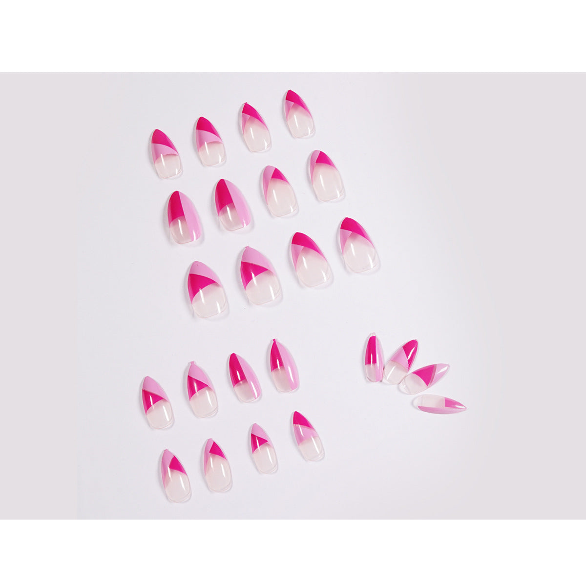 Manicura de uñas postizas francesas oblicuas de color rojo rosa | 365nails