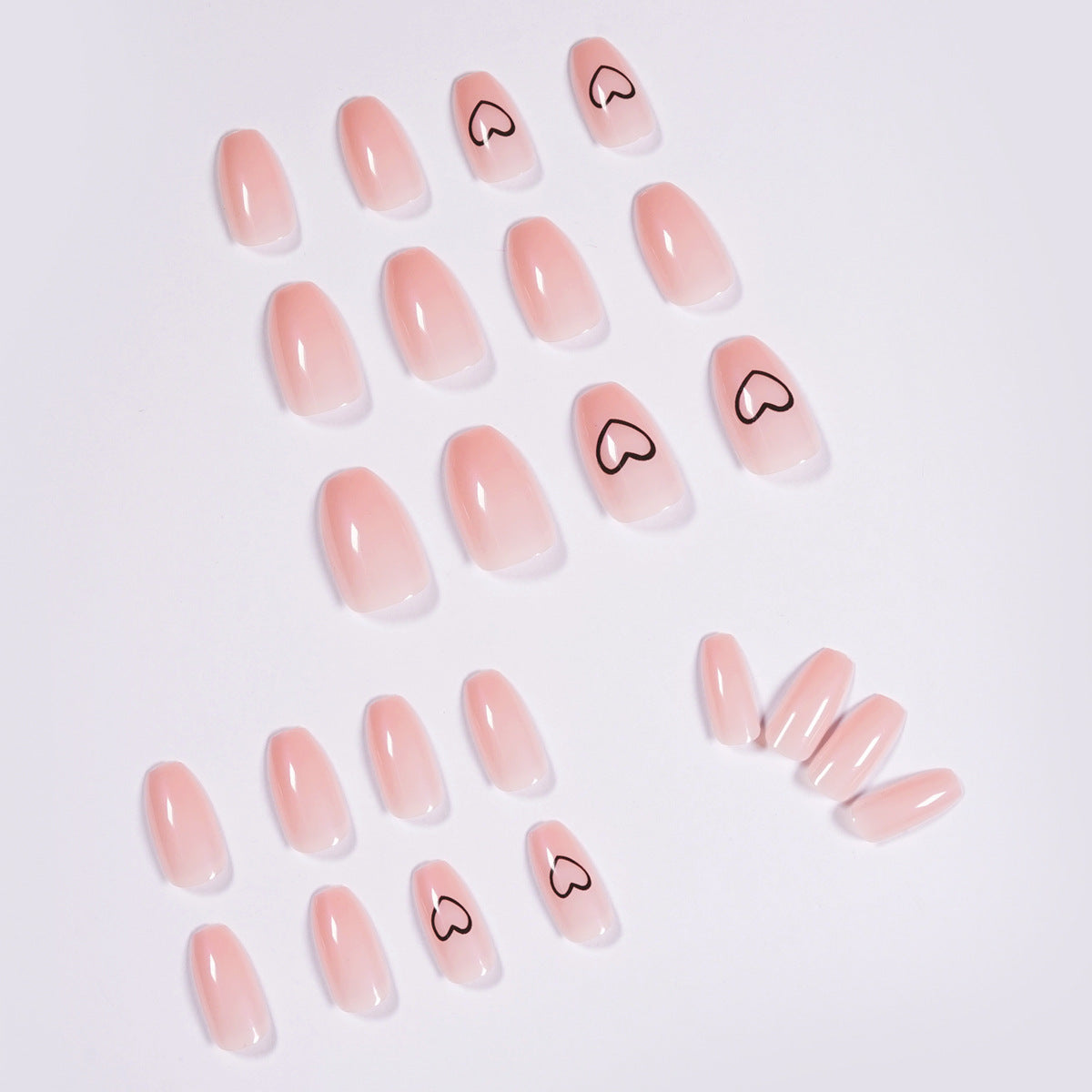 裸色 短款芭蕾形 愛心 穿戴甲 成品 超值款 可拆卸｜365nails