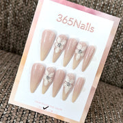 Blush Ribbon - Nude White Bow Press-On Nails