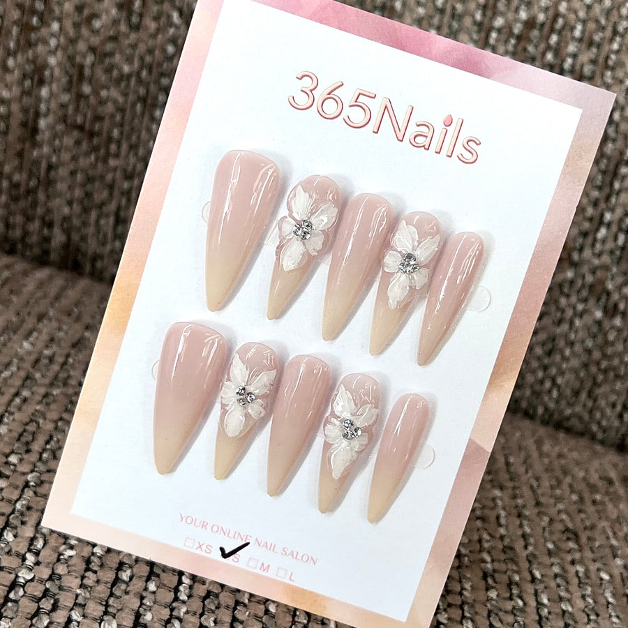 Blush Ribbon - Nude White Bow Press-On Nails