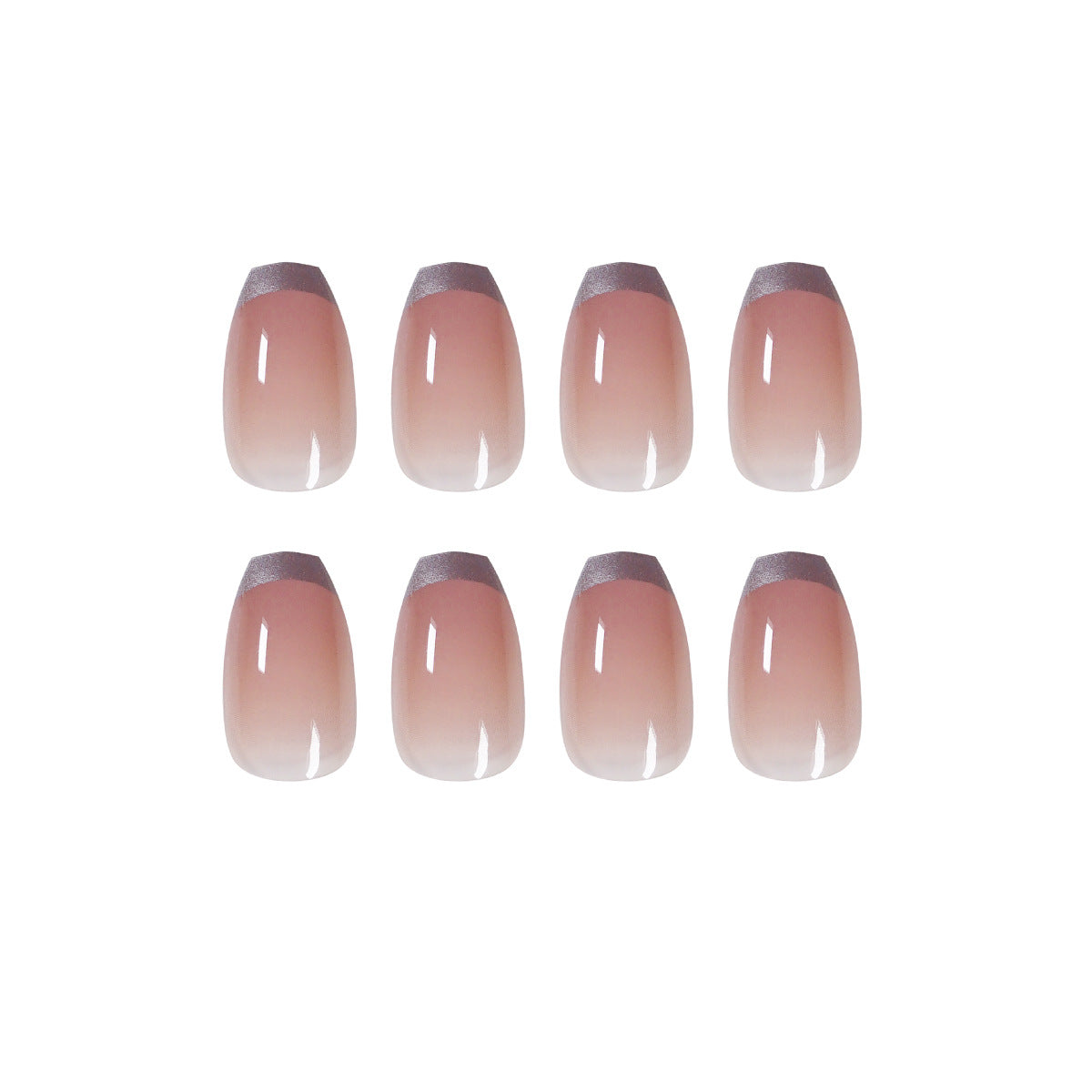 Lotus root powder gradual change silver edge French press on nails finished fake nail manicure patch nail patch waterproof removable｜365nails