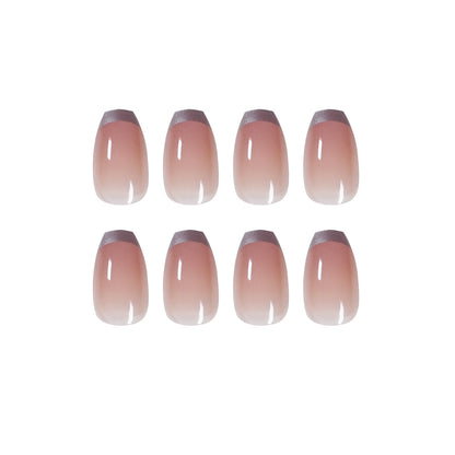 Lotus root powder gradual change silver edge French press on nails finished fake nail manicure patch nail patch waterproof removable｜365nails