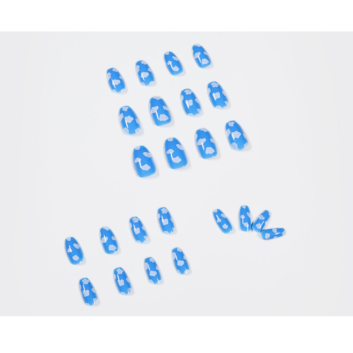 Unhas postiças curtas de balé azul-celeste com acabamento em nuvem, remendo para unhas, remendo para unhas à prova d'água e removível｜365nails