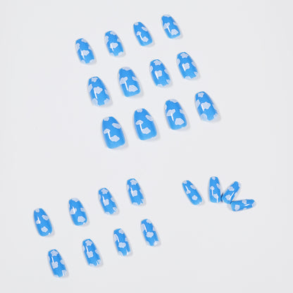 Short Ballet Sky Blue Cloud Wear Nail Finished Fake Nail Nail Patch Nail Patch Waterproof Removable Nail Patch｜365nails