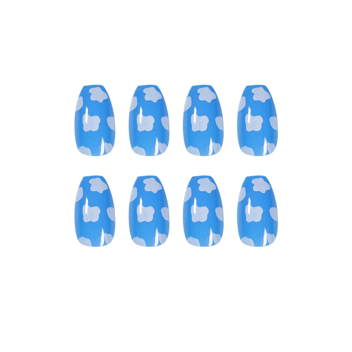 Unhas postiças curtas de balé azul-celeste com acabamento em nuvem, remendo para unhas, remendo para unhas à prova d'água e removível｜365nails