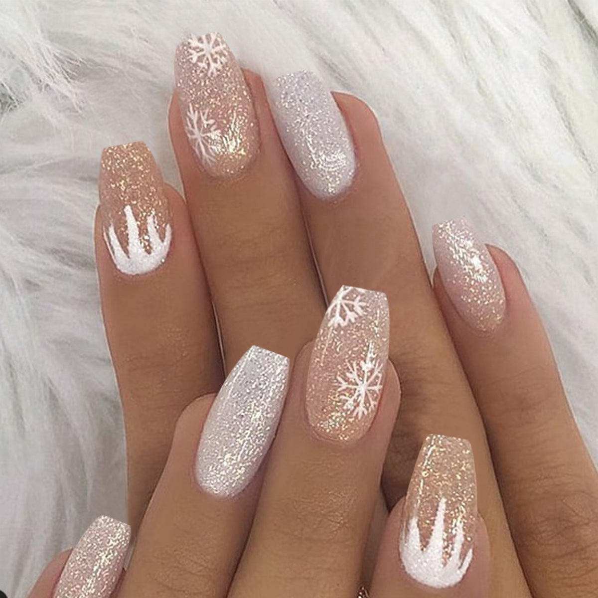Snowflake silver flash gradual change Christmas wear nail finished fake nail nail patch nail patch waterproof removable｜365nails
