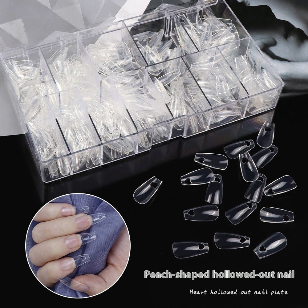 Nail Tips Press on nails pads, love hollow 504 pieces, boxed trapezoidal with holes, fully pasted fake nail transparent nail pads