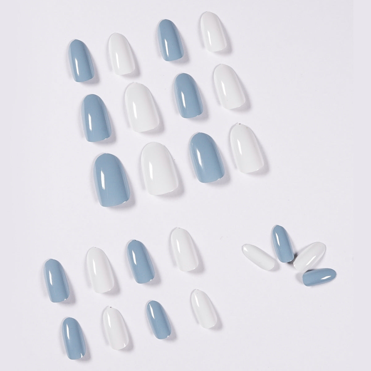 Unhas falsas premium em azul e cinza mandarim, acabamento em unhas falsas, remendo para unhas, remendo para unhas à prova d'água, remendo para unhas removíveis ｜ 365nails