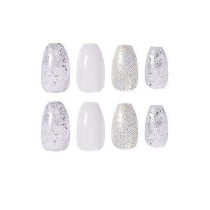 Ice and Snow Glitter Short Ballet  Wear Nail Art Finished     ｜365nails