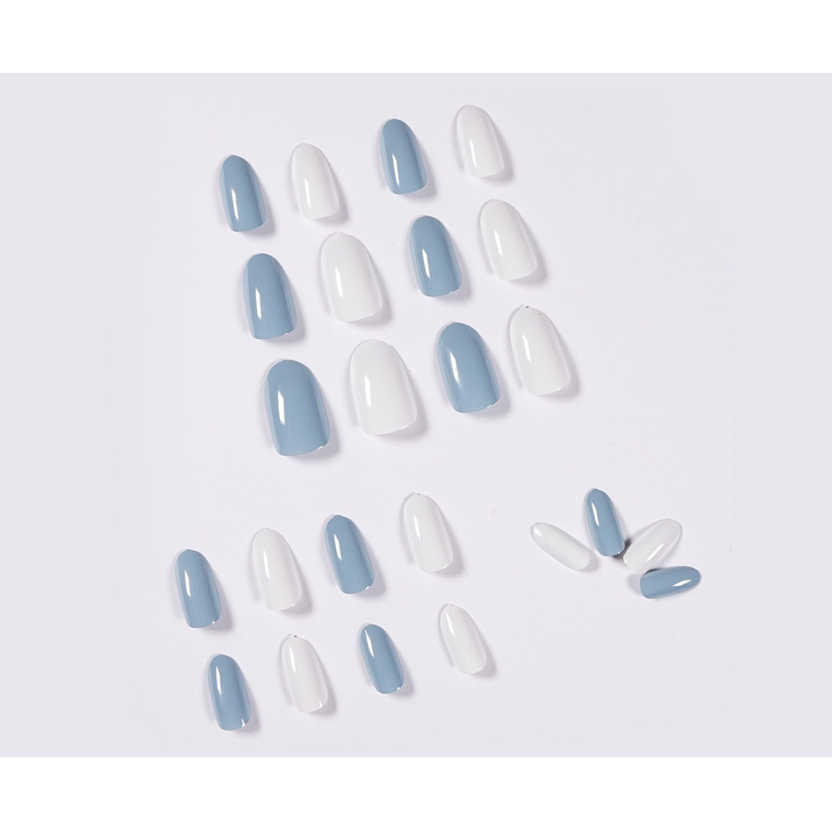 Unhas falsas premium em azul e cinza mandarim, acabamento em unhas falsas, remendo para unhas, remendo para unhas à prova d'água, remendo para unhas removíveis ｜ 365nails