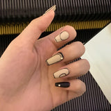 Unhas decoradas com pérolas francesas de café com leite, remendo removível para unhas, remendo à prova d'água para unhas postiças ｜365nails