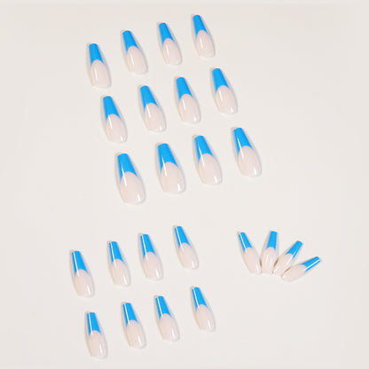 Long Ballet Blue French Wear Nail Art False Nail Nail Art Patch   Removable Nail Art ｜365nails