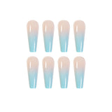Unhas longas de balé com mudança gradual azul destacáveis e acabamento ｜365nails
