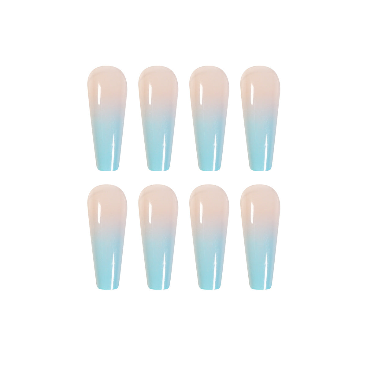 Unhas longas de balé com mudança gradual azul destacáveis e acabamento ｜365nails