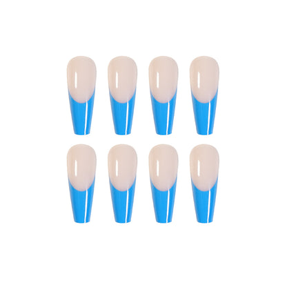 Long Ballet Blue French Wear Nail Art False Nail Nail Art Patch   Removable Nail Art ｜365nails