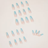 Unhas longas de balé com mudança gradual azul destacáveis e acabamento ｜365nails