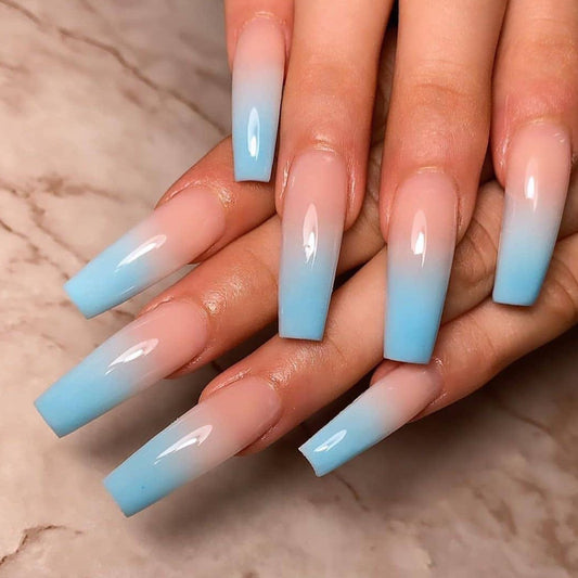 Long ballet gradual change blue     detachable wear nail finished ｜365nails