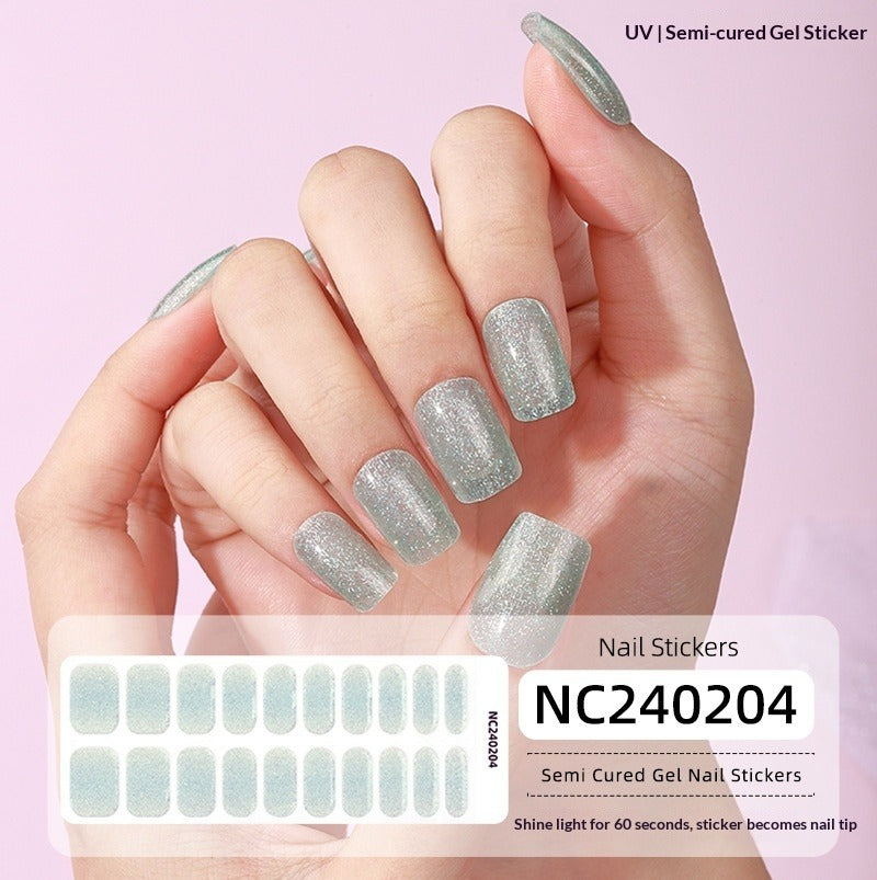 Semi-Cured Gel Nail Strips Fine Glitter Shimmer Glossy Design (MOQ=3)