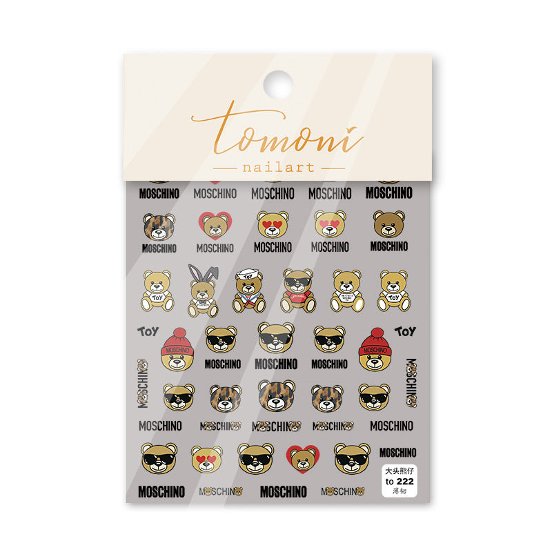 Moschino Big Head Teddy Bear: "Luxury Teddy Crew" – 5D Embossed Nail Sticker