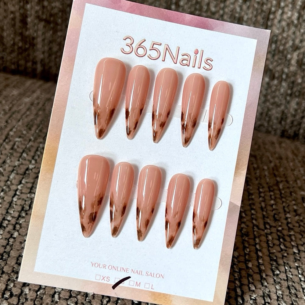Cocoa Edge - Nude Brown Pointed French Press-On Nails