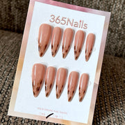 Cocoa Edge - Nude Brown Pointed French Press-On Nails