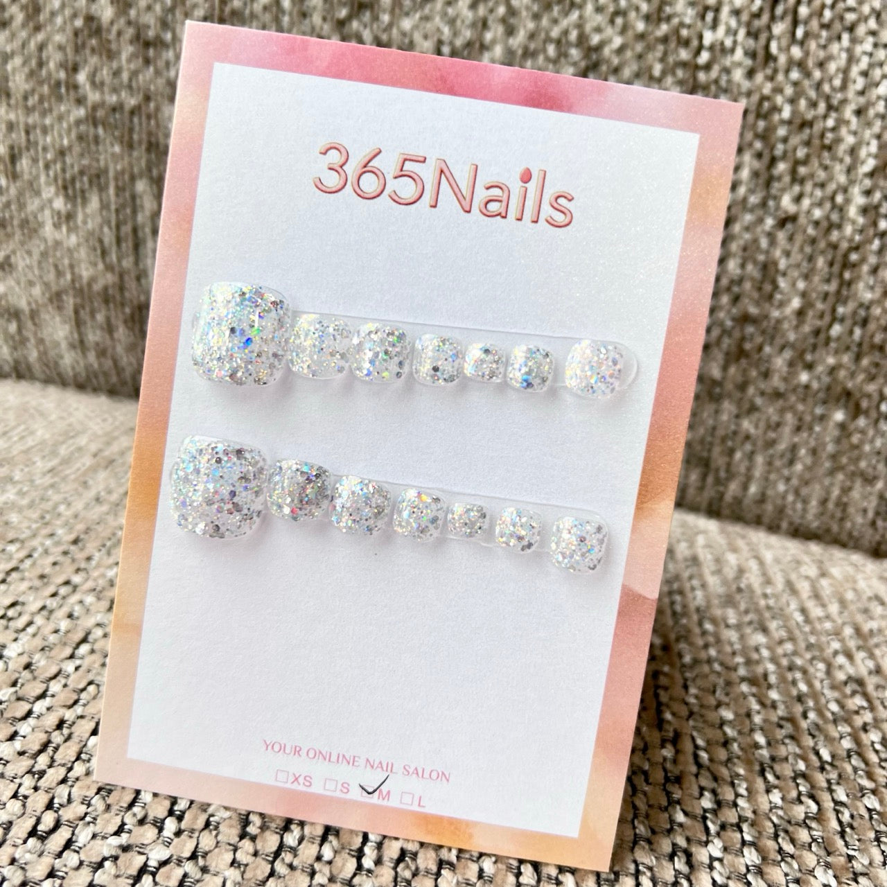 365nails 冰透白碎片亮粉 手工製 足部穿戴甲