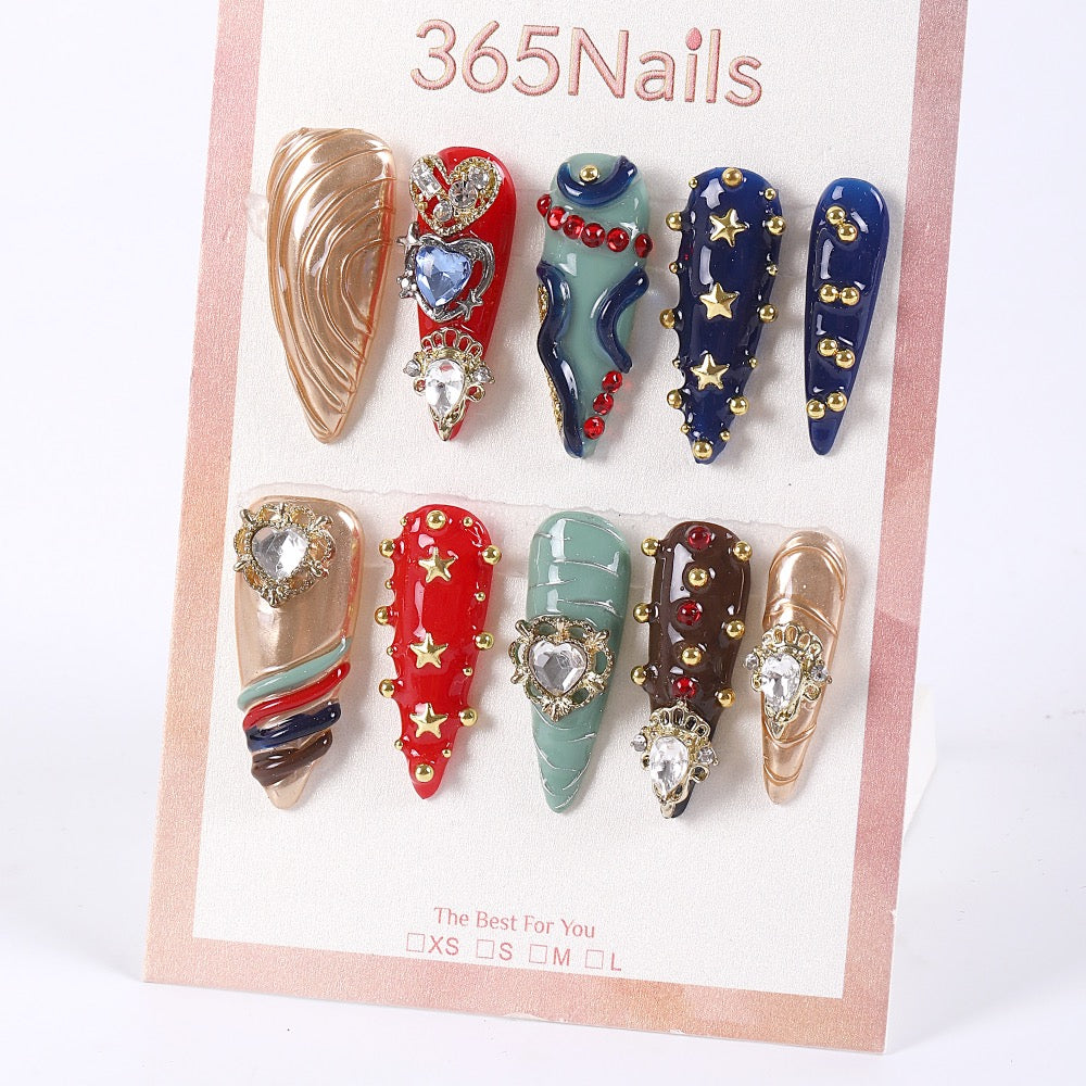 365Nails Vintage Starry Heart-Gem Luxury Press-On Nails