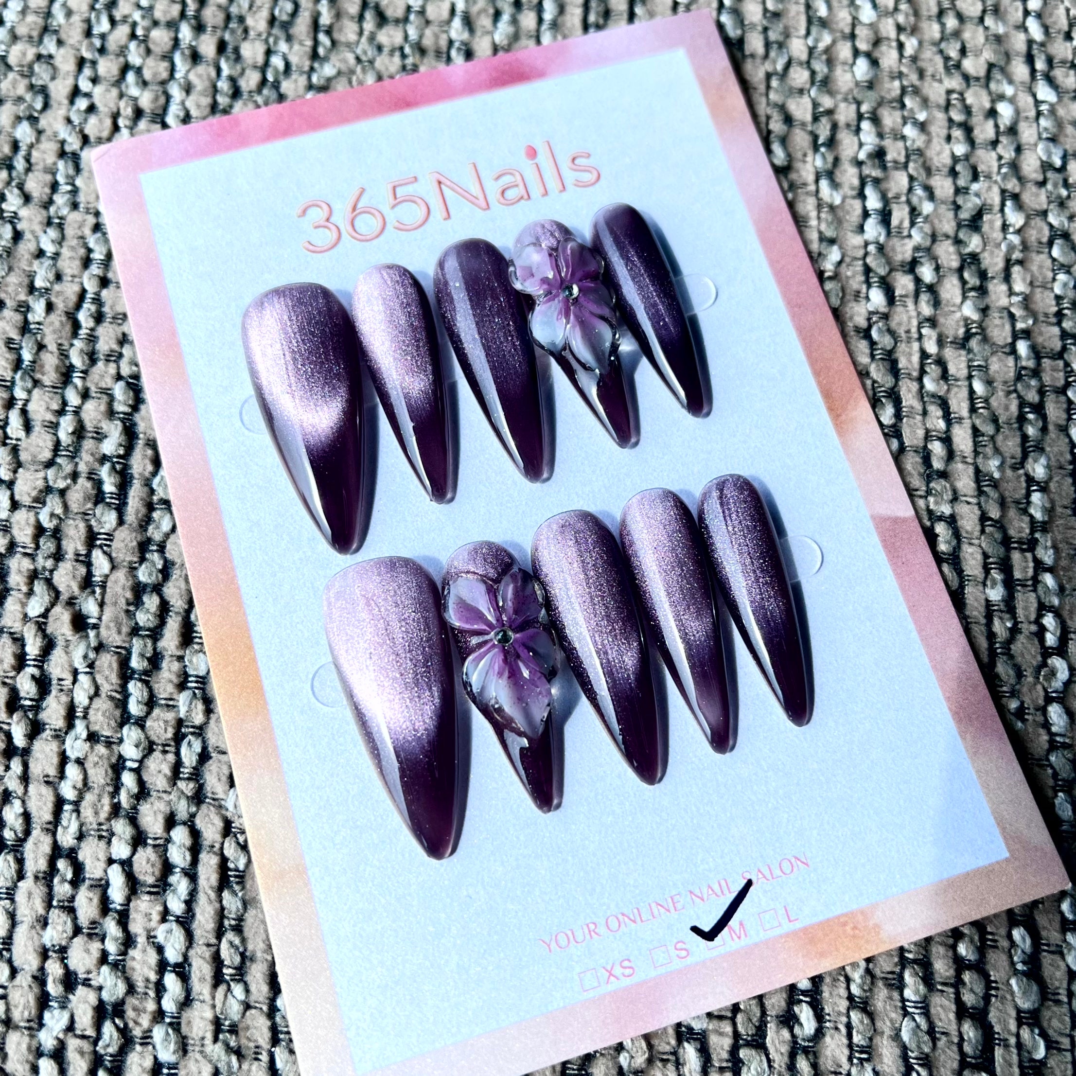 365nails: "Plum Flower Stiletto" – Handmade Long Sharp Stiletto Nails