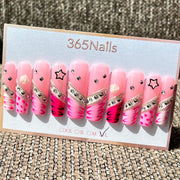 365nails: "Starlight Pink" – Rhinestone Chain Handmade Coffin Nails
