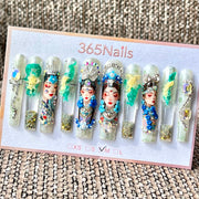 365nails: "Traditional Opera Maiden" – Handmade Liquid Motion Press-On Long Pipe Nails-5.5cm