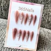 Nude Stiletto Press-On Nails with White Lace Design
