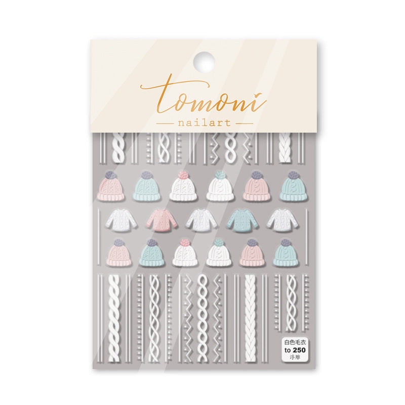 Cozy Knitwear: "Winter Warmth" – 5D Embossed Nail Sticker