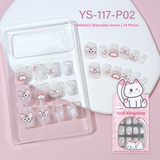 Children press on nails, cartoon 24-piece boxed finished product, sweet and cute children's removable fake nail patch manicure