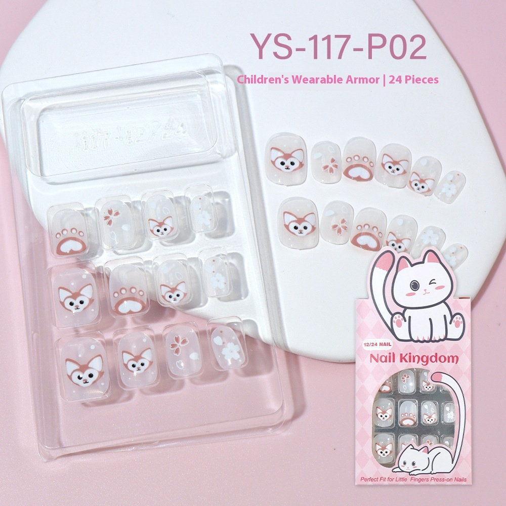 Children press on nails, cartoon 24-piece boxed finished product, sweet and cute children's removable fake nail patch manicure